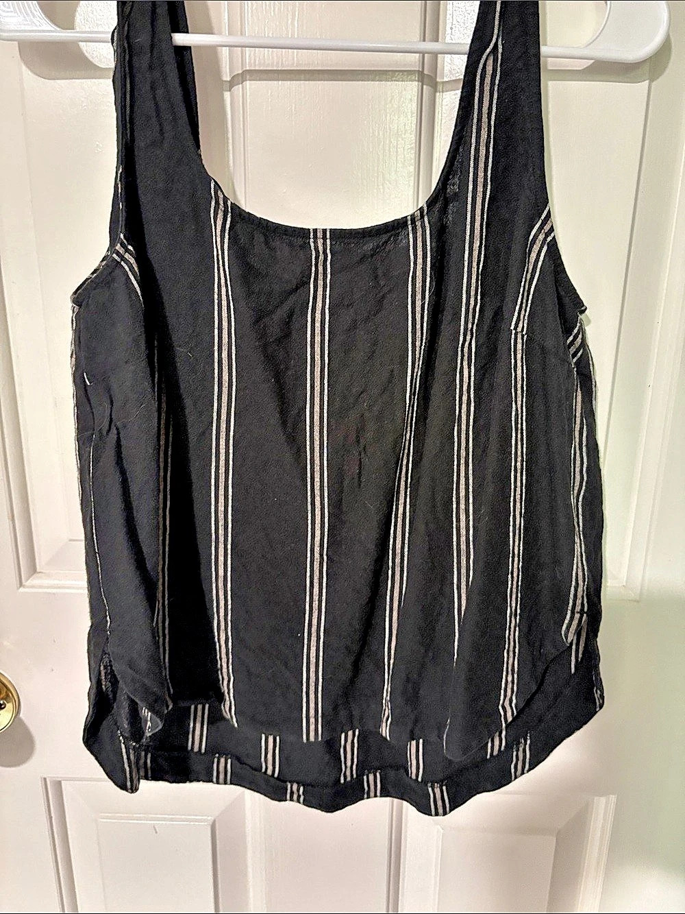 Lou & Grey Striped Linen Blend Tank Top in Black & White Size Medium